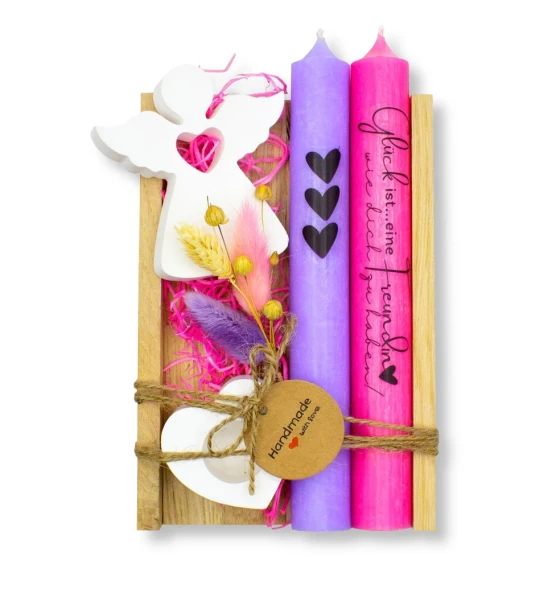 Beste Freundinnen Geschenk-Set mit zwei Kerzen