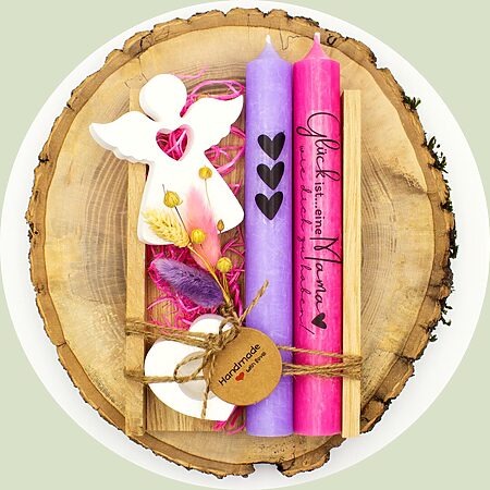 Muttertags Geschenk-Set "Glück ist..." mit zwei Kerzen