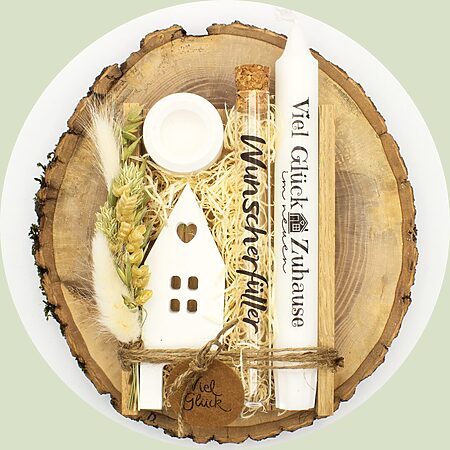 Geschenk-Set "Zum Einzug" in Holzbox (1 Kerze)