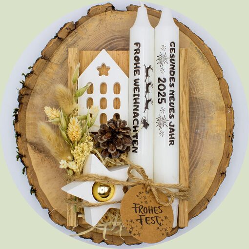 Weihnachtsgeschenk-Set mit kleinem Haus in Holzbox