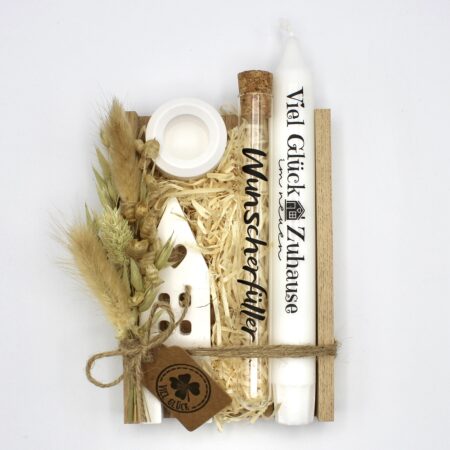 Geschenk-Set "Zum Einzug" in Holzbox (1 Kerze)