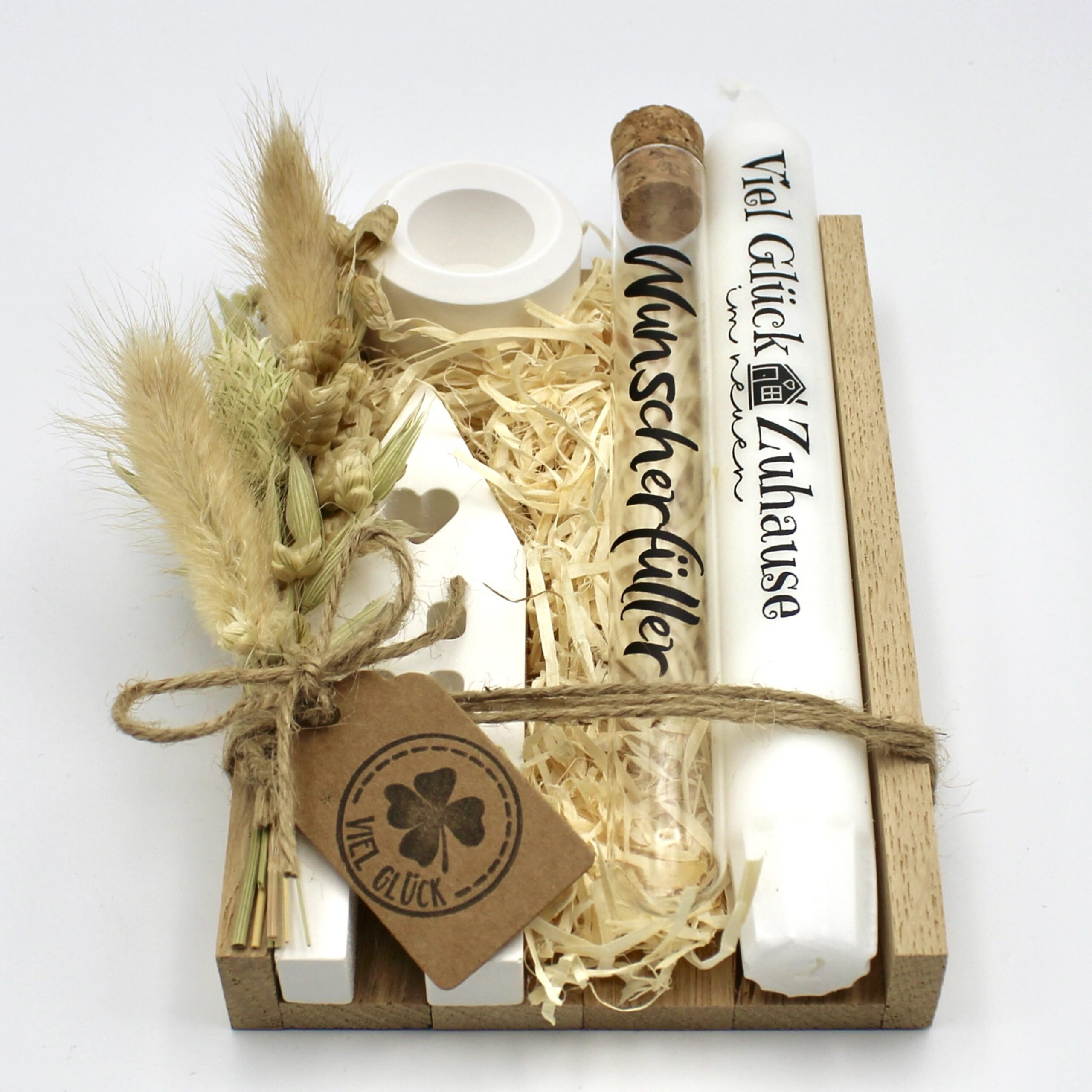 Geschenk-Set "Zum Einzug" in Holzbox (1 Kerze) – Bild 4